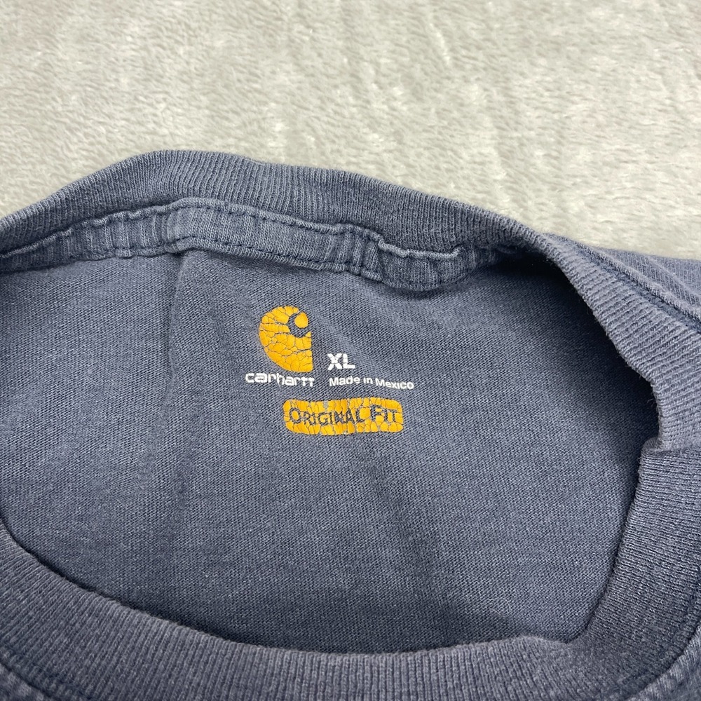 Carhartt Pocket T-Shirt Mens XL Blue Original Fit Crew Neck Long Sleeve Pullover - Picture 3 of 7